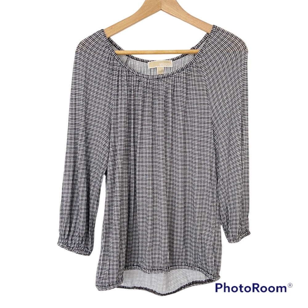 MICHAEL KORS BLACK/WHITE HOUNDSTOOTH PATTERN JERSEY TOP WITH ELASTICATED WAIST